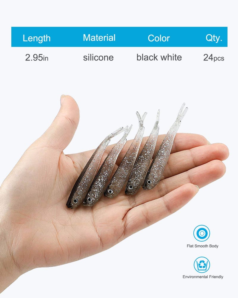 Beoccudo Fishing Lures Bass Bait, Soft Plastic Split Tail Lure Set -24pcs Jerk Minnow Swimbait - Image 3